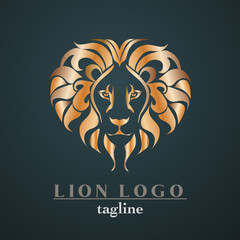 Golden lion vector logotype. Golden Leo vector icon for businesses and promotion. 