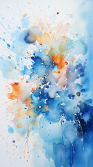 Blue Splashes Particles Watercolor Painting, Abstract Image, Texture, Pattern Background, Wallpaper, Cover and Screen of Smartphone, Cell Phone, Computer, Laptop, Format 9:16 and 16:9