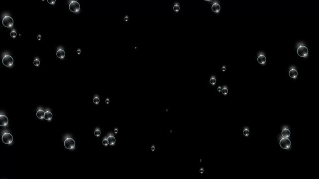 Random flowing bubble particles on a black background