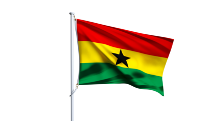 Waving flag of republic of ghana isolated on transparent background.