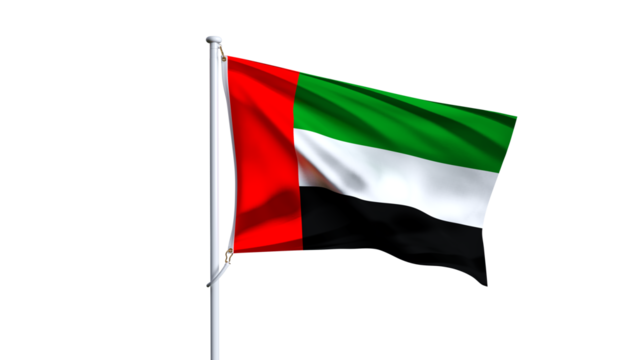Waving flag of united arab emirates isolated on transparent background.