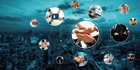 Teamwork and human resources HR management technology concept in corporate business with people...