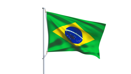 Waving flag of brazilian isolated on transparent background.