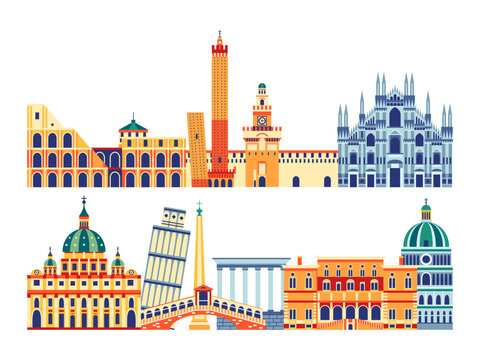 colorful italian landmarks cityscape design clip art preview