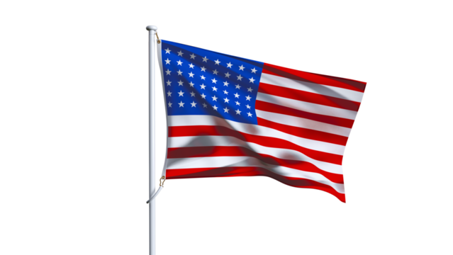 Waving flag of american isolated on transparent background.
