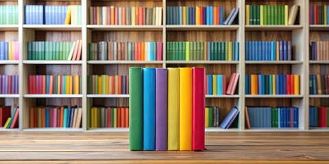 Fototapeta premium Colorful book standing out on a shelf , colorful, books, shelf, vibrant, education, learning, literature