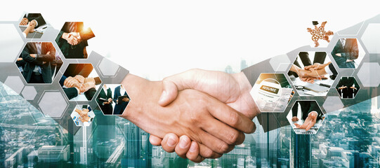 Teamwork and human resources HR management technology concept in corporate business with people...