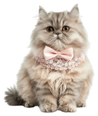 PNG  Fluffy cat wearing pink bow