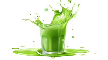 Vibrant green juice splash captured in mid-air, showcasing freshness and dynamic motion against a clean background.