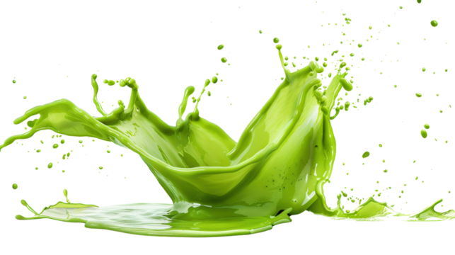 Vibrant green liquid splash captured mid-air with dynamic motion, excellent for creative and abstract designs, advertising, and backgrounds.