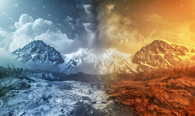 Fototapeta premium Mountain Landscape Split by Colors