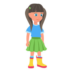 Flat Vector Illustration of Kid Girl Cartoon Character Set For Animation, Various Views, Poses and Gestures. Item 4