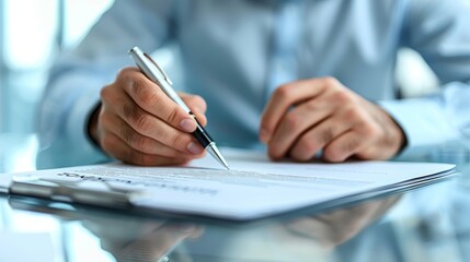 Hands of business professionals holding pens and signing an agreement