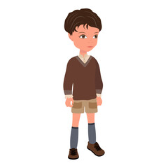 Flat Vector Illustration of Kid Boy Wearing Sweater, Cartoon Character Set For Animation, Various Views, Poses and Gestures. Item 4