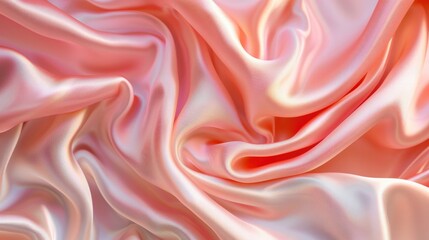 Elegant peach pink silk satin fabric with luxury folds and color gradient.