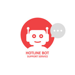 red hotline bot support service logo. concept of ai avatar chat bot icon robot for talking or fintech network. flat simple trend modern friendly helpline