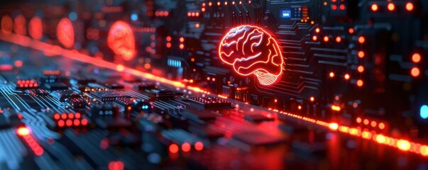 Obraz premium Artificial Intelligence Brain on Futuristic Circuit Board