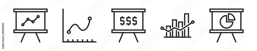 Wall mural data business icon set. set of 5 outline icons related to data business, graph, management, document