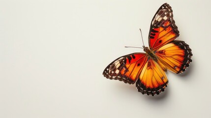 Obraz premium Vibrant butterfly on white backdrop with empty areas