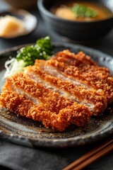 Fototapeta premium クローズアップされたとんかつとコピースペース