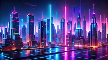 Futuristic cityscape with neon glow, futuristic, city, skyline, night, lights, urban, modern, technology, glowing