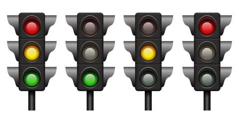Traffic light. Realistic 3D traffic light. Black traffic lights. Vector clipart.