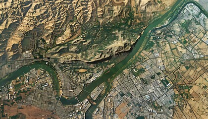 Aerial View of a City and a Winding River