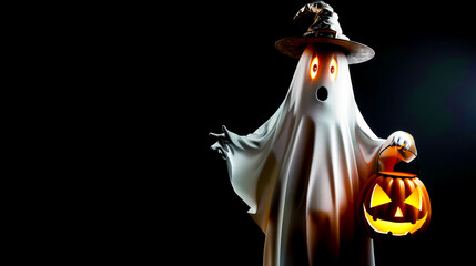 Obraz premium Halloween Ghost with Glowing Pumpkin