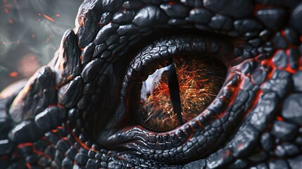 Closeup mysterious dragon eye wild reptile animal. AI generated image