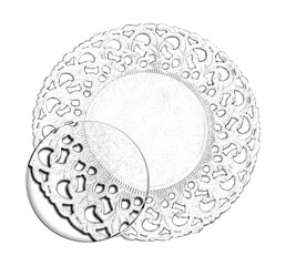 Paper confectionery napkin with decorative texture under magnifying glass. Pencil sketch drawing illustration