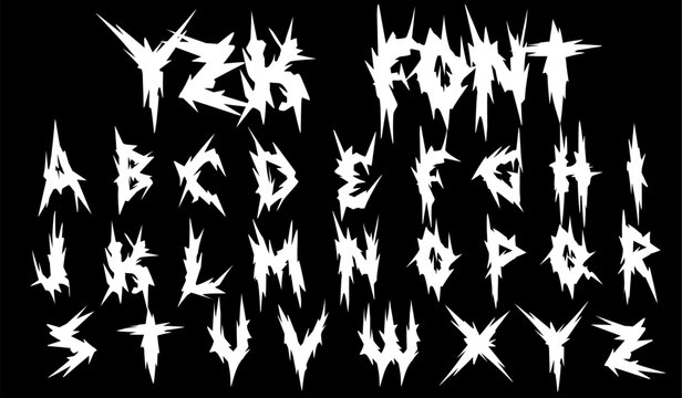 Y2k Dark alphabet vector type font. Rock n Roll and dark style lettering 