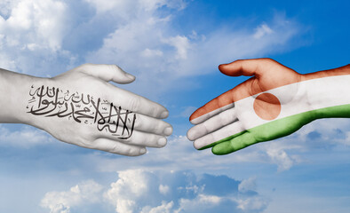 Niger and Afghanistan country handshaking with flags, consensus concept international co-operation illustration