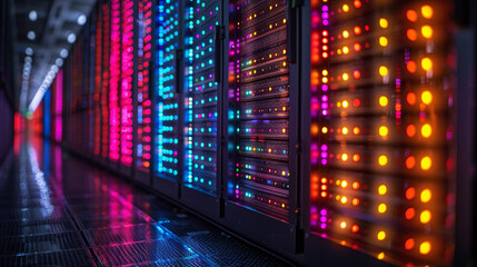 Obraz premium Data center with illuminated servers.