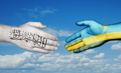 Republic of Rwanda and Afghanistan country handshaking with flags, consensus concept international co-operation illustration