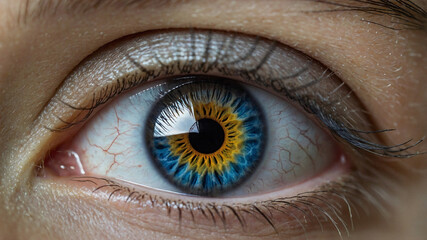 Fototapeta premium Macro Photograph of a Human Eye with Vibrant Iris Detail 