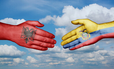 Ecuador and Albania country handshaking with flags, consensus concept international co-operation illustration