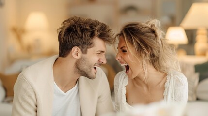 Married Couple Arguing in Living Room with Cozy Simple Background
