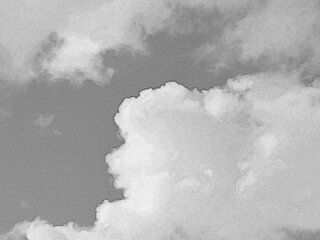 White fluffy cloud over blue sky background, beautiful heaven photo. Hand drawn pencil sketch illustration