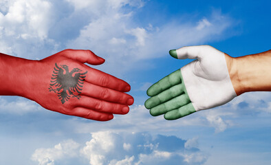 Ireland and Albania country handshaking with flags, consensus concept international co-operation illustration