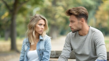 Couple on Park Bench Facing Marital Communication Issues Outdoors