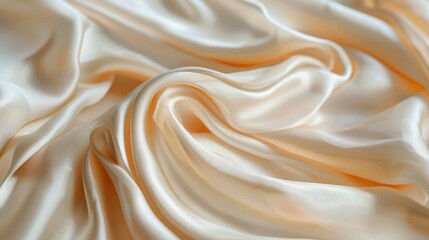 Obraz premium Pale peach beige silk satin fabric with gentle folds and delicate drapery.