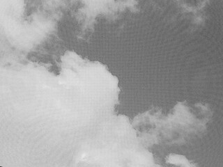 White fluffy clouds in the deep blue sky background. Hand drawn pencil sketch illustration