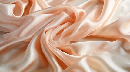 Obraz premium Pale peach beige silk satin fabric with gentle folds and delicate drapery.