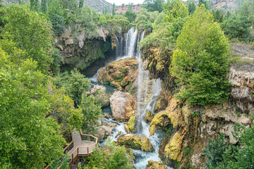 The scenic views of Yerk&ouml;pr&uuml; Waterfall located on the G&ouml;ksu River in the Hadim District of Konya with a magnificent beauty that can enchant everyone with its unique natural beauty.