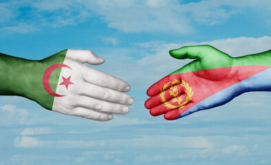 Eritrea and Algeria country handshaking with flags, consensus concept international co-operation illustration