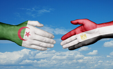 Egypt and Algeria country handshaking with flags, consensus concept international co-operation illustration