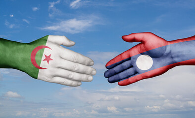 Laos and Algeria country handshaking with flags, consensus concept international co-operation illustration