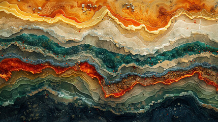 Obraz premium Colorful geological layers in a rock formation.