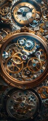 Illustrate the inner workings of a mechanical timepiece from a unique perspective, highlighting the precision and intricacy of the gears and movements Emphasize the craftsmanship and attention to deta