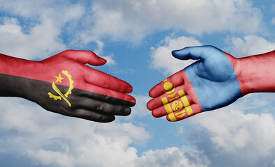 Mongolia and Angola country handshaking with flags, consensus concept international co-operation illustration